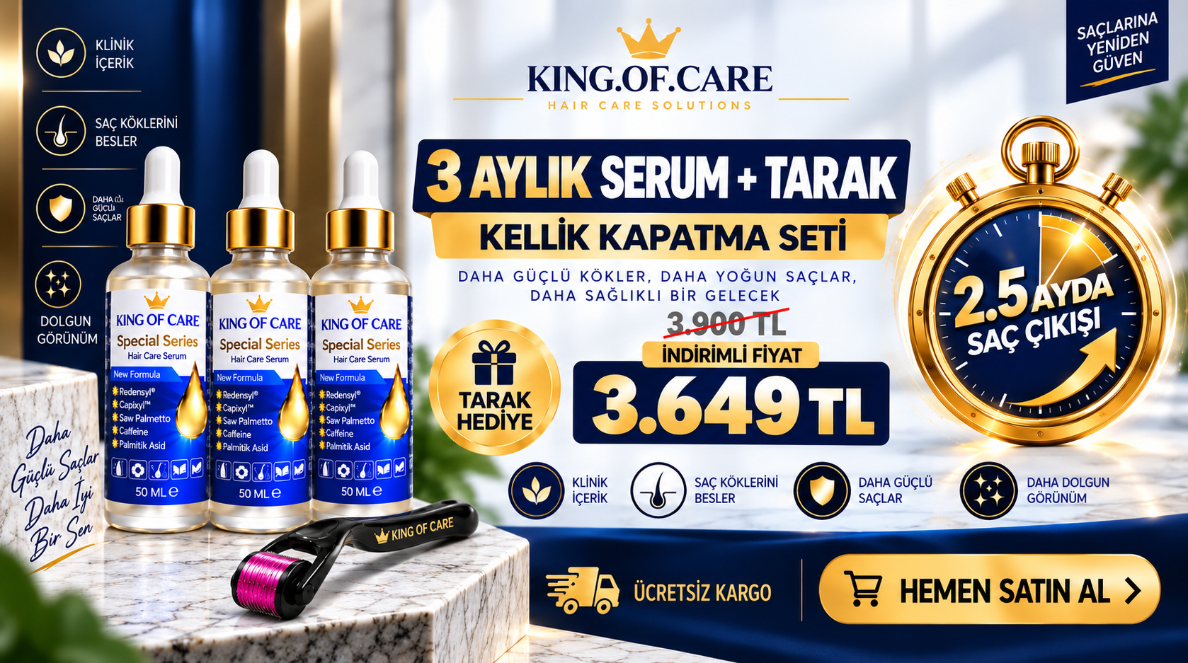 3 Aylık Serum + Tarak Kellik Kapatma Seti