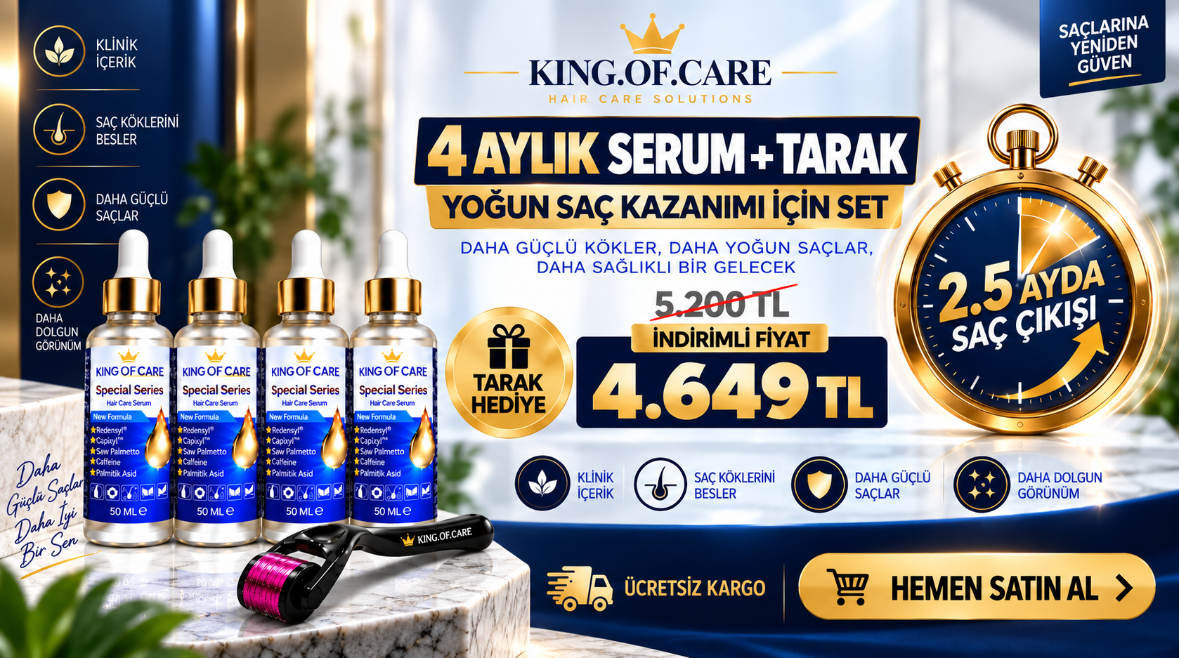 4 Aylık Serum + Tarak Yoğun Saç Kazanımı